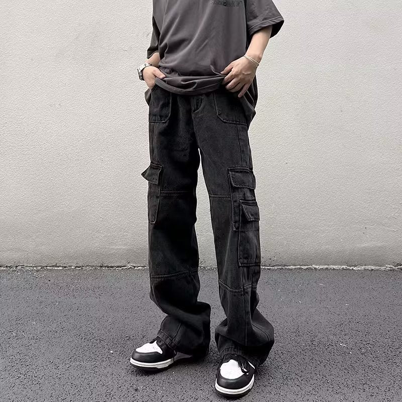 Vintage Washed Cargo Relaxed Fit Jeans , - Streetwear Jeans - Slick Street