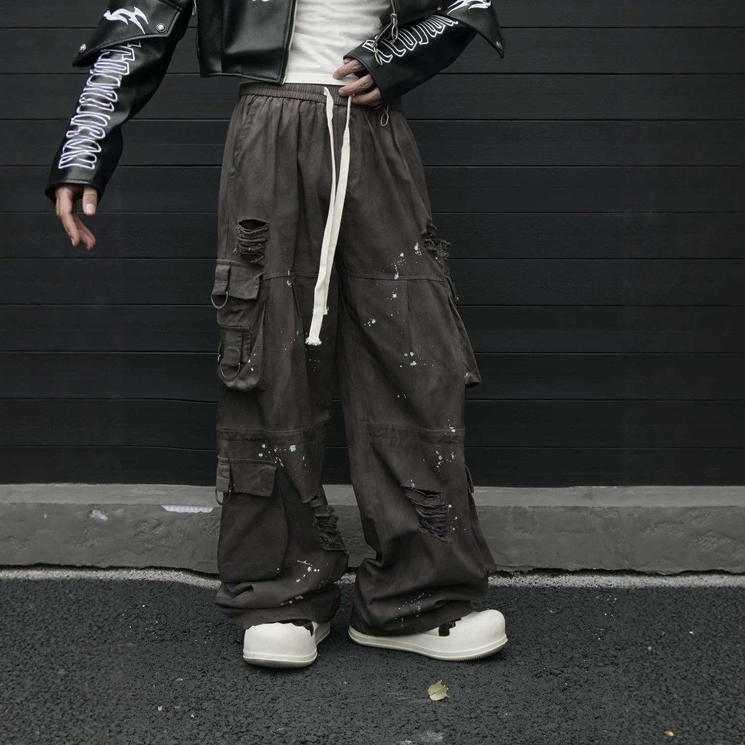 Stone Distressed Cargo Pants , - Streetwear Cargo Pants - Slick Street
