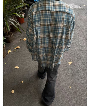 Distressed Plaid Flannel Shirt , - Streetwear Shirt - Slick Street