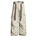 Vintage Washed Cargo Pants with Plaid Belt Apricot, XS - Streetwear Pants - Slick Street