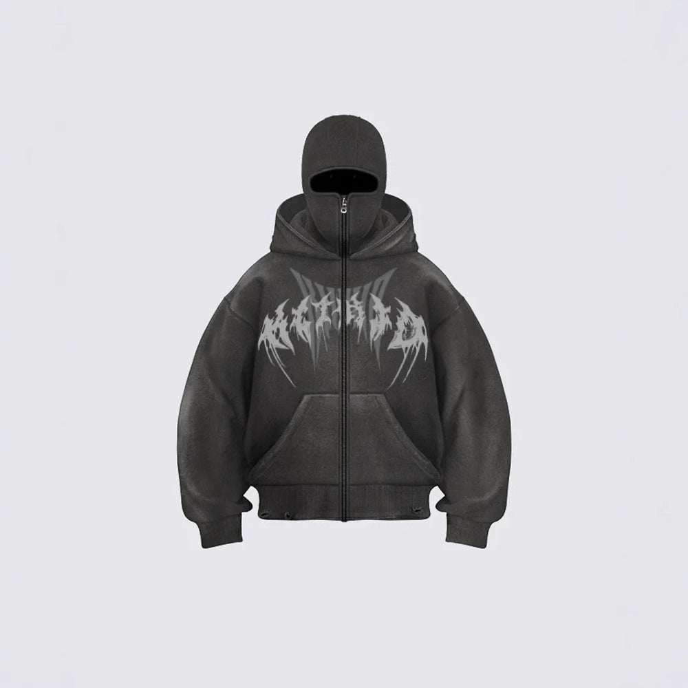 Corrupted Ski Mask Hooded Zip Hoodie , - Streetwear - Slick Street