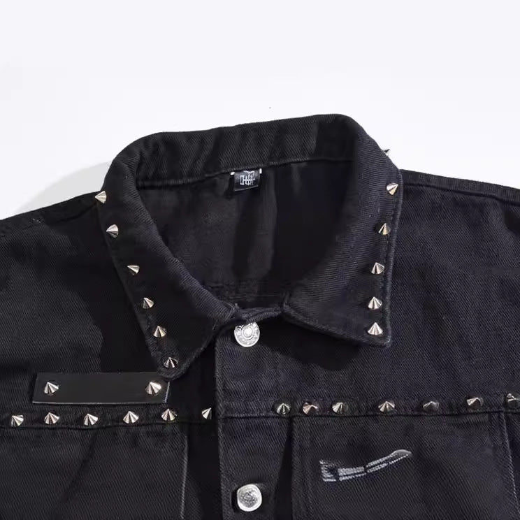 Edgy Studs Denim Vest , - Streetwear Vest - Slick Street