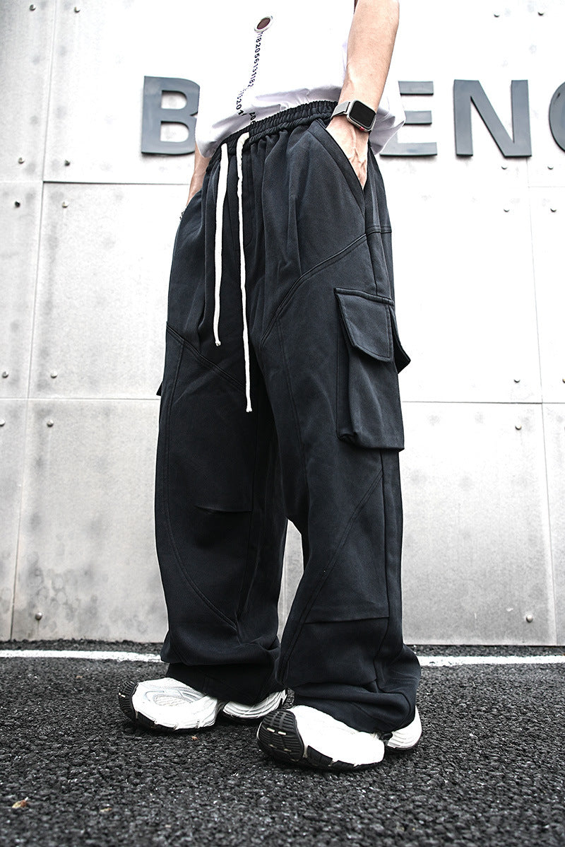 Baggy Cotton Black Cargo Pants , - Streetwear - Slick Street