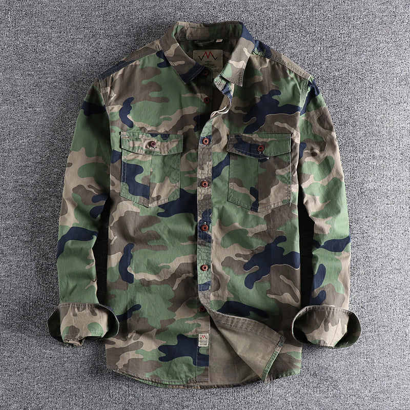 Camo Long Sleeve Shirt Olive Camo, XS - Streetwear Shirt - Slick Street