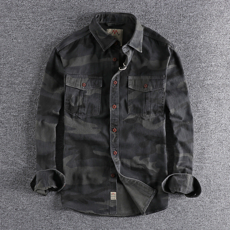 Camo Long Sleeve Shirt Grey Camo, XS - Streetwear Shirt - Slick Street