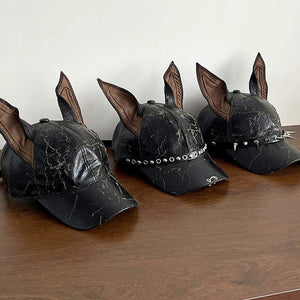 Punk Doberman Ears Leather Baseball Cap , - Streetwear Cap - Slick Street