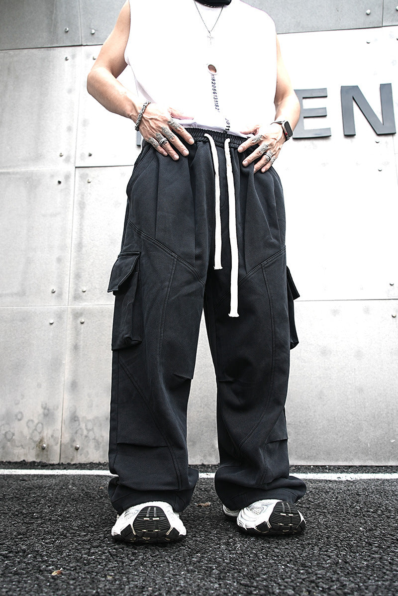 Baggy Cotton Black Cargo Pants , - Streetwear - Slick Street