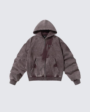 Distressed Washed Zip Hoodie , - Streetwear Hoodie - Slick Street