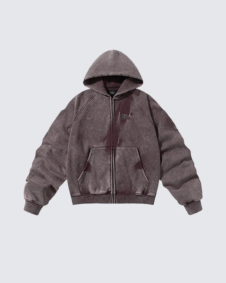 Distressed Washed Zip Hoodie , - Streetwear Hoodie - Slick Street