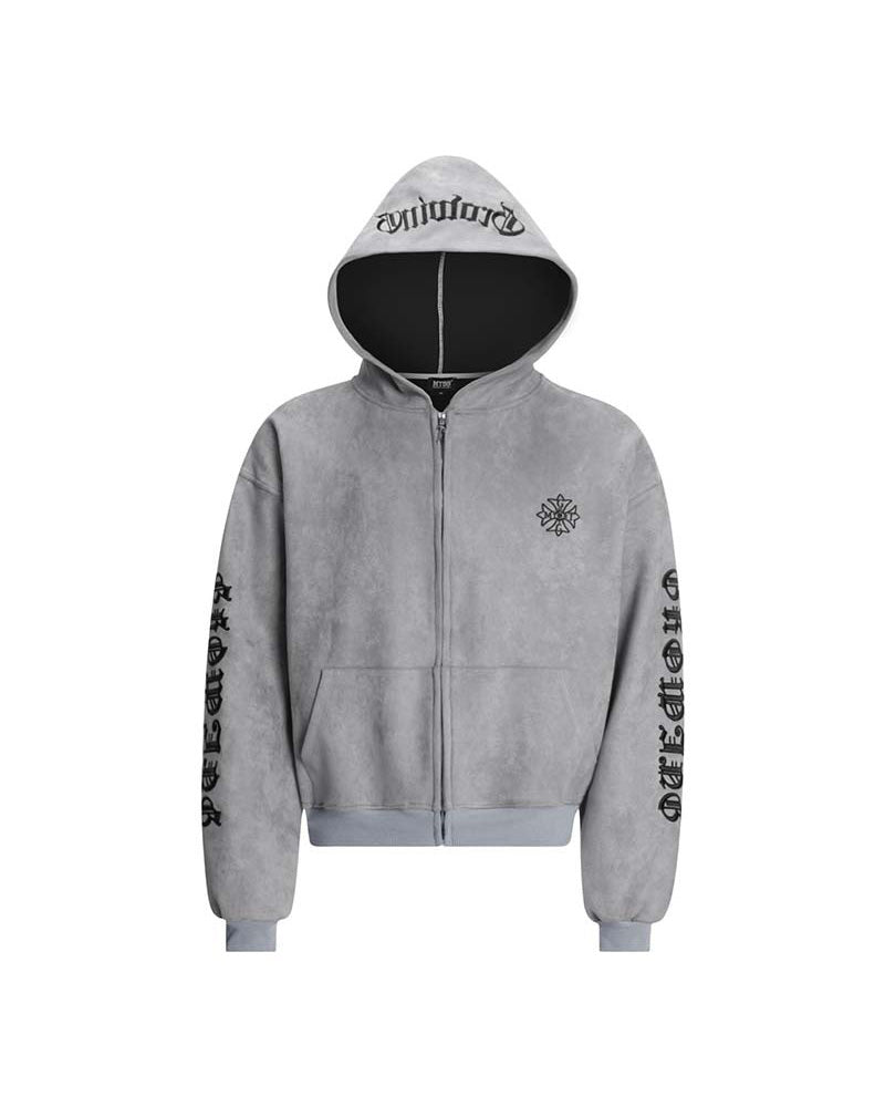 Grimoire Gothic Zip Hoodie Grey, M - Streetwear Hoodie - Slick Street