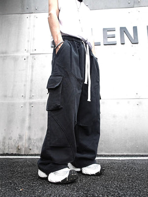 Baggy Cotton Black Cargo Pants , - Streetwear - Slick Street