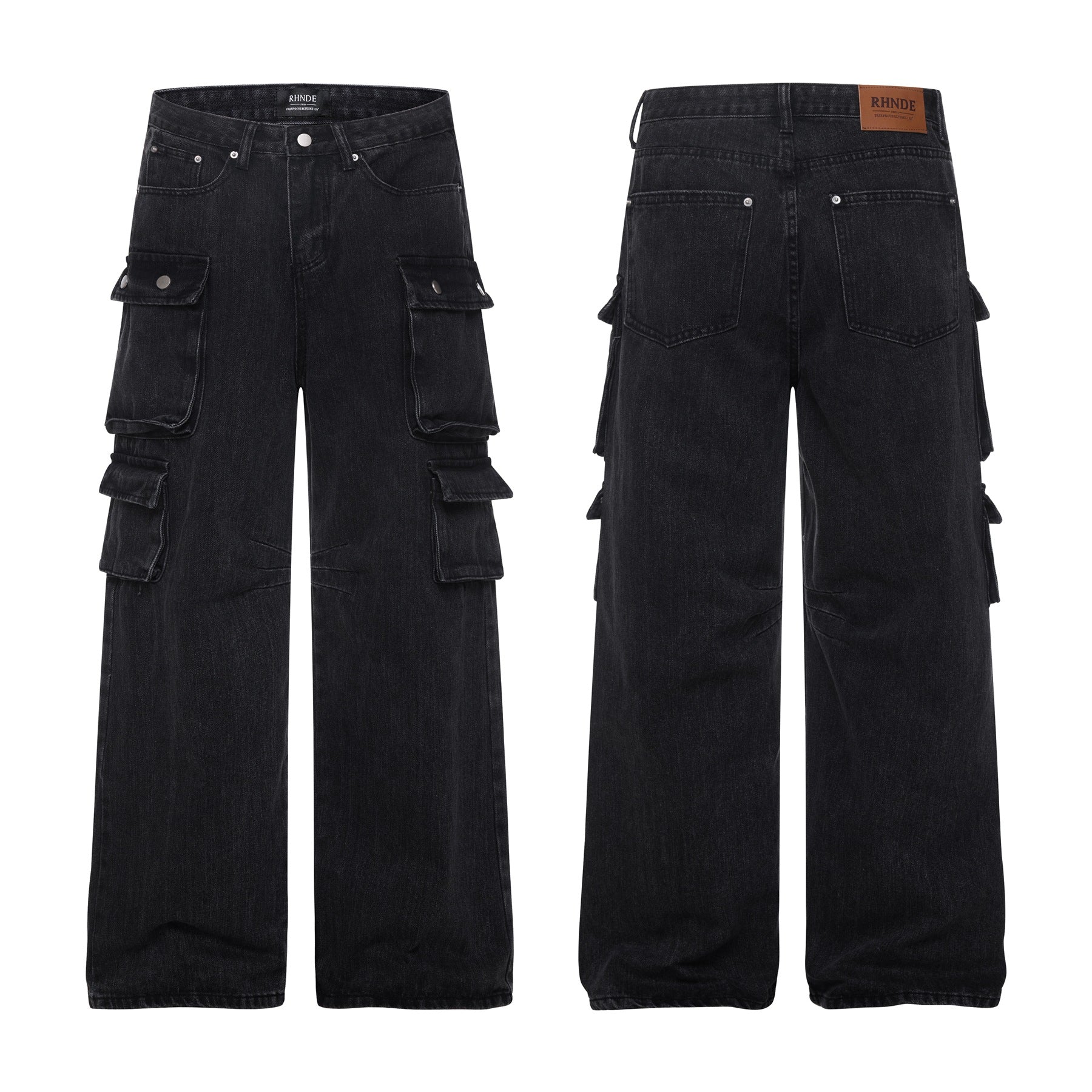 Washed Black Vintage Straight Leg Cargo Jeans , - Streetwear - Slick Street