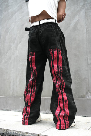 Red Stripe Washed Jeans , - Streetwear Jeans - Slick Street
