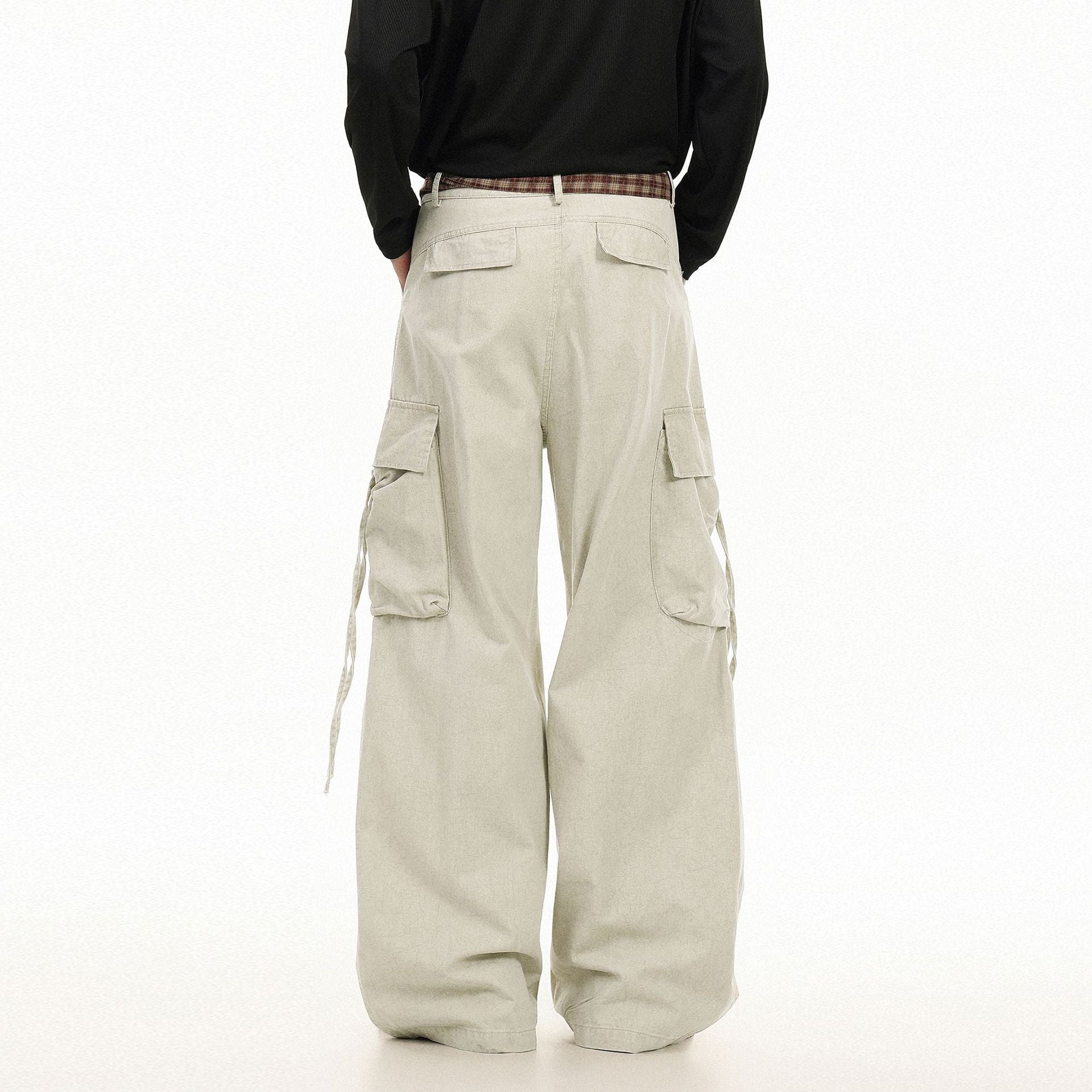 Vintage Washed Cargo Pants with Plaid Belt , - Streetwear Pants - Slick Street