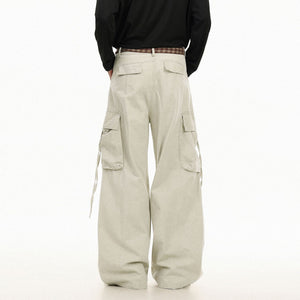 Vintage Washed Cargo Pants with Plaid Belt , - Streetwear Pants - Slick Street