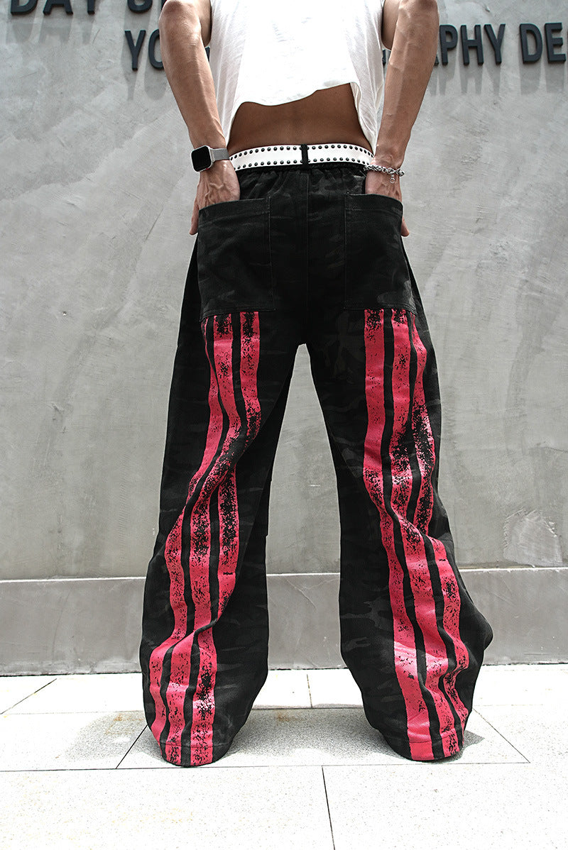 Red Stripe Washed Jeans , - Streetwear Jeans - Slick Street