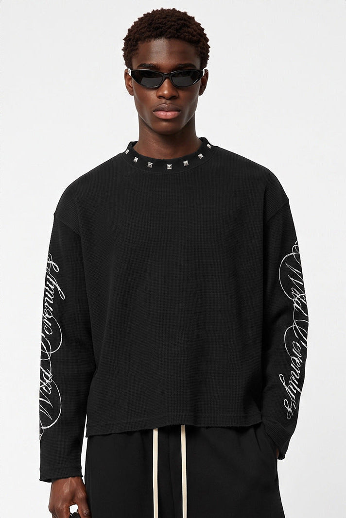 Waffle Knit Script Long Sleeve