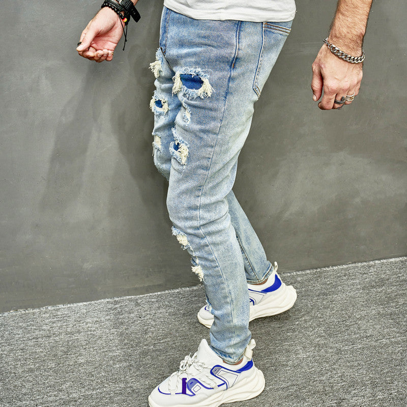 Distressed HighStreet Blue Skinny Jeans , - Streetwear Jeans - Slick Street