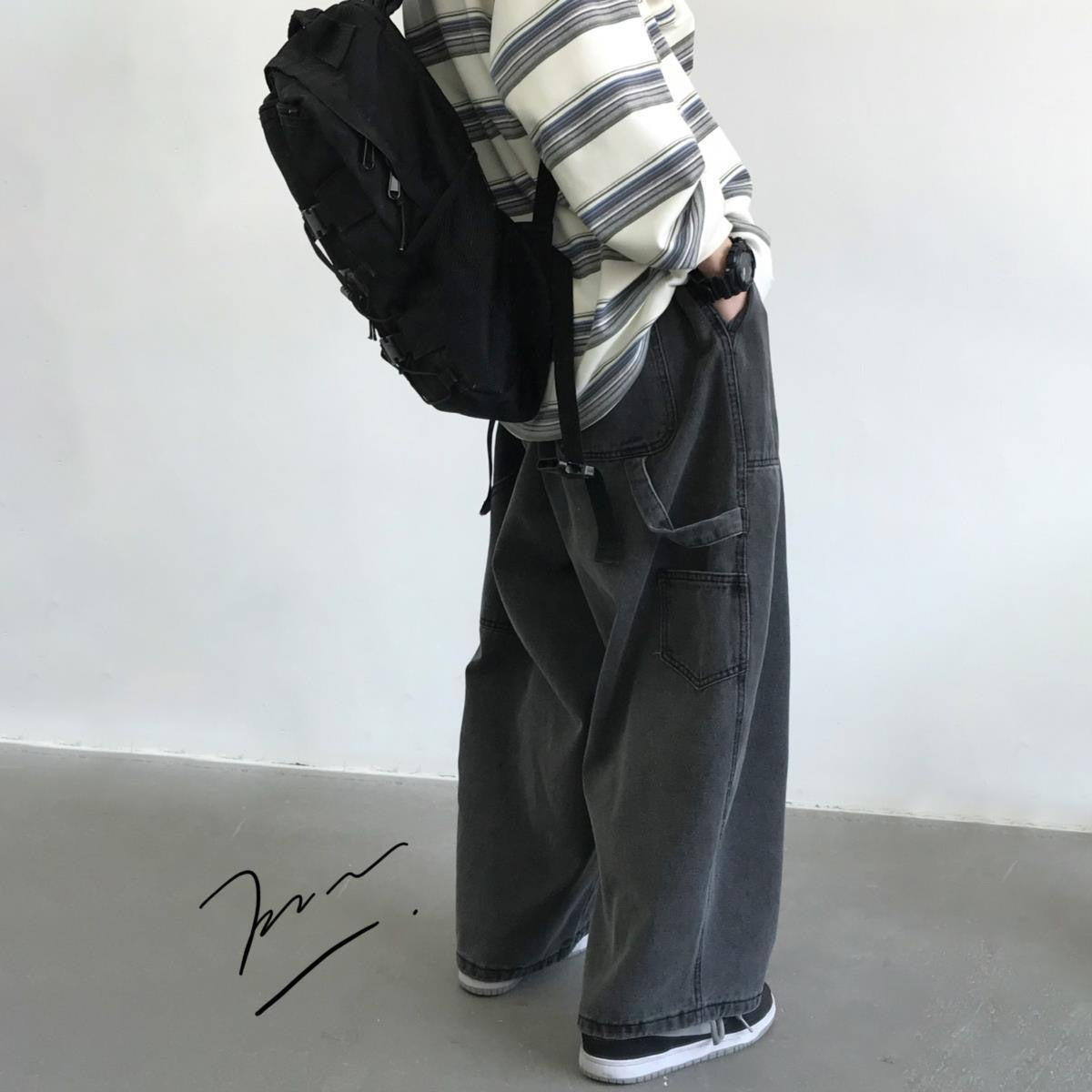 JA1 Relaxed Wide-Leg Washed Jeans , - Streetwear Jeans - Slick Street