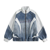Retro Biker Splicing Jacket Blue, XS - Streetwear - Slick Street