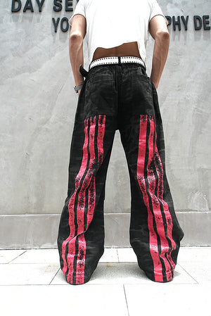 Red Stripe Washed Jeans , - Streetwear Jeans - Slick Street