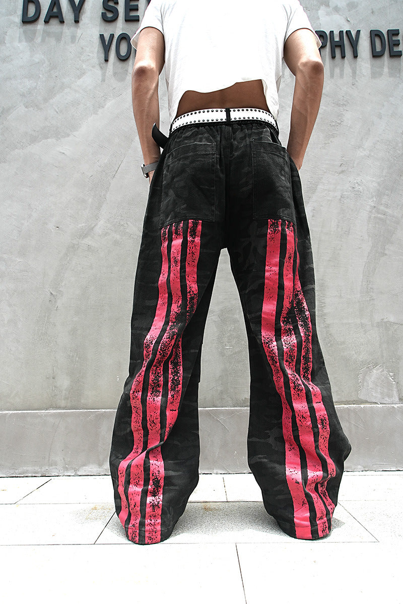 Red Stripe Washed Jeans , - Streetwear Jeans - Slick Street