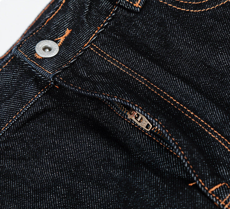 11Kn American Retro Raw Denim Blue Jeans for Men and Women with Visible Stitching, Unique Waist Buckle Design, Slimming, Trendy, Loose Casua