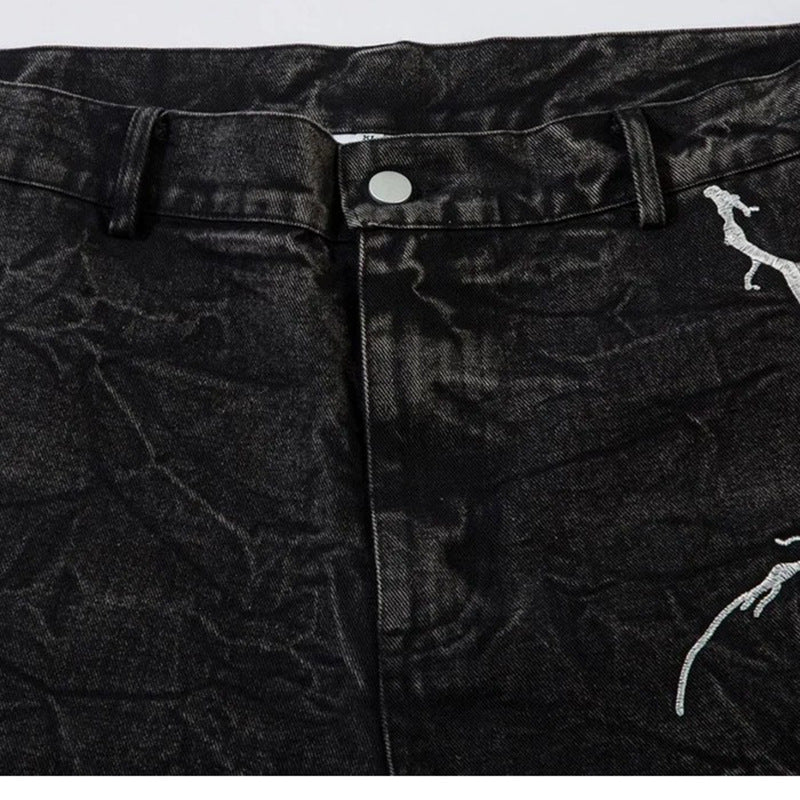 Lightning Embroidery Flared Jeans , - Streetwear Jeans - Slick Street