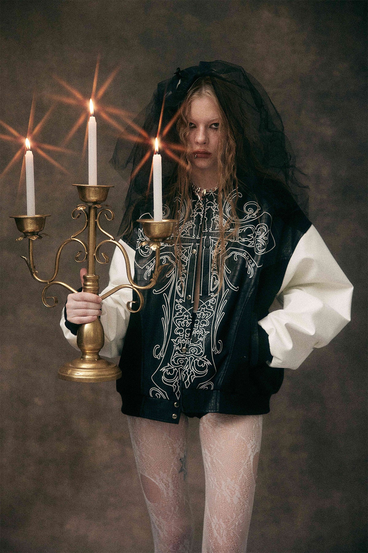 Cross Embroidery Leather Varsity Jacket , - Streetwear - Slick Street