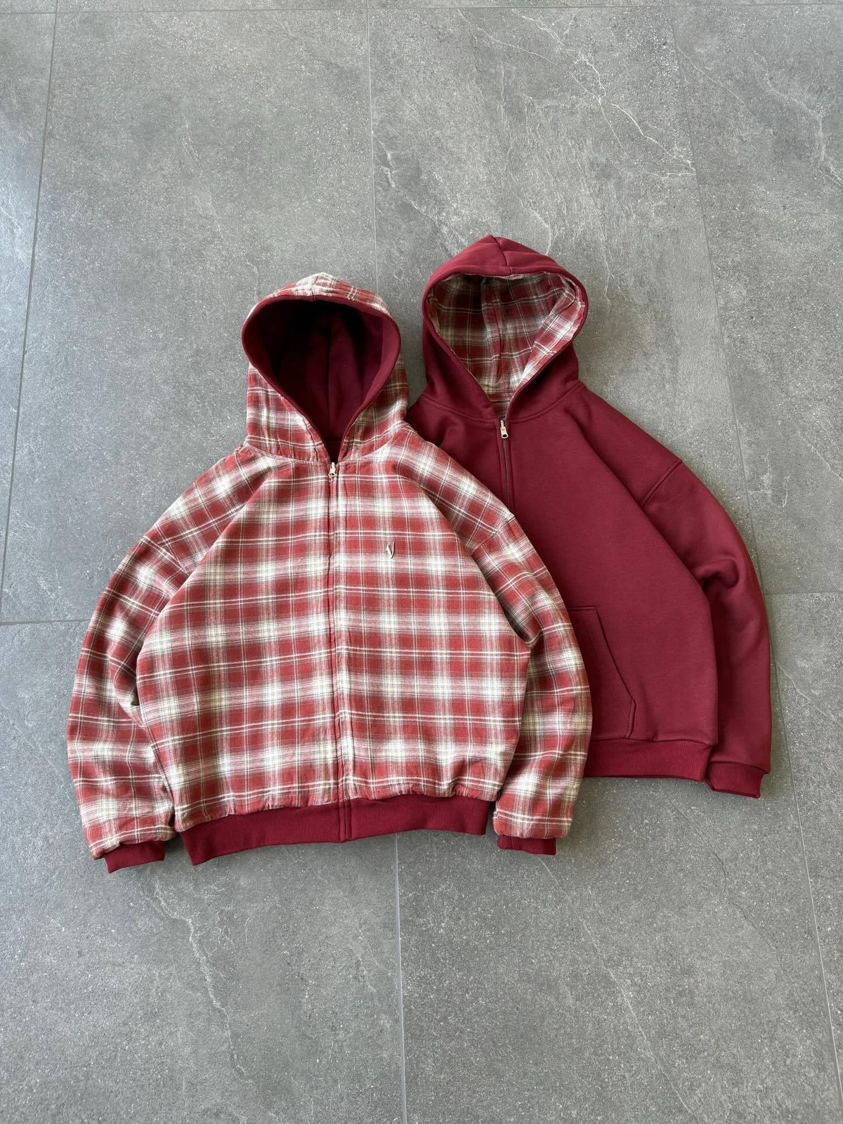 Vee Reversible Plaid Zip Hoodie