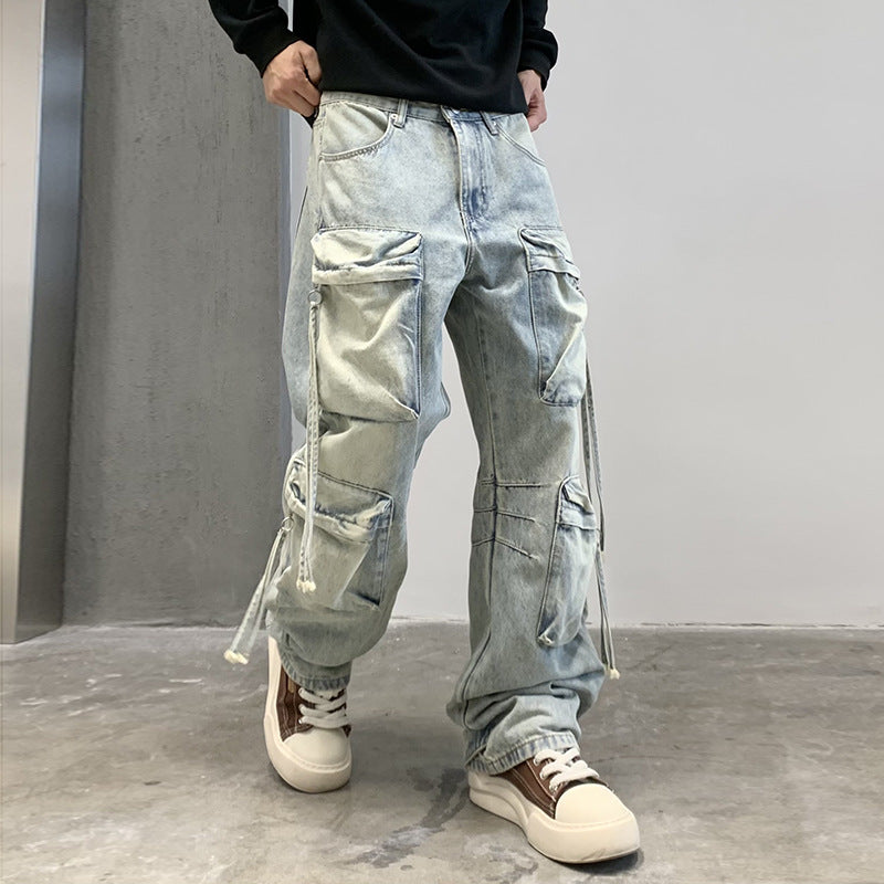 Multi Pocket Sky Blue Cargo Pants , - Streetwear - Slick Street