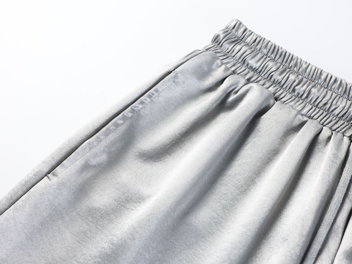 Vlex Offcial American High Street Style Color-Blocking Letter Print Glossy Sweatpants Loose Drape Wide-Leg Pants