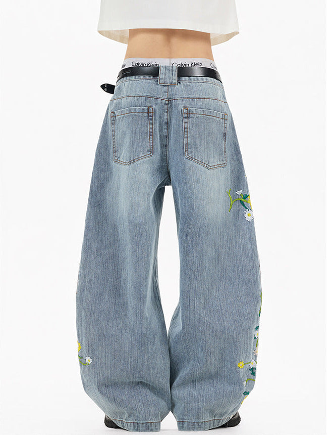 Meadowline Embroidered Jeans , - Streetwear Jeans - Slick Street
