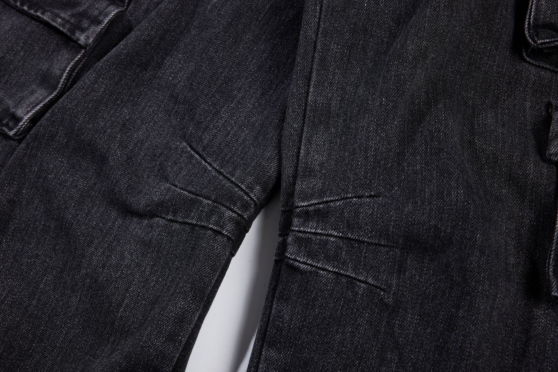 Washed Black Vintage Straight Leg Cargo Jeans , - Streetwear - Slick Street