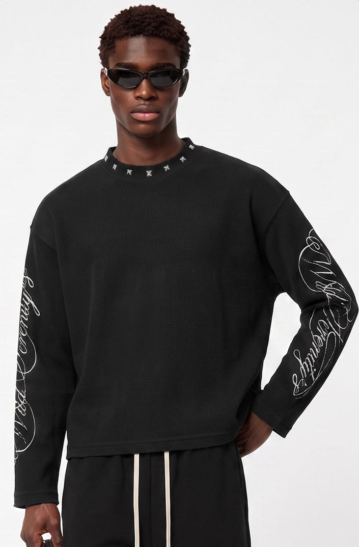 Waffle Knit Script Long Sleeve