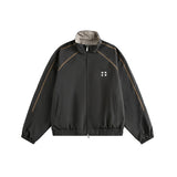 Retro Varsity Plaid Stand Collar Jacket Dark Grey, XS - Streetwear Jacket - Slick Street