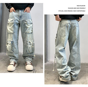 Multi Pocket Sky Blue Cargo Pants , - Streetwear Cargo Pants - Slick Street