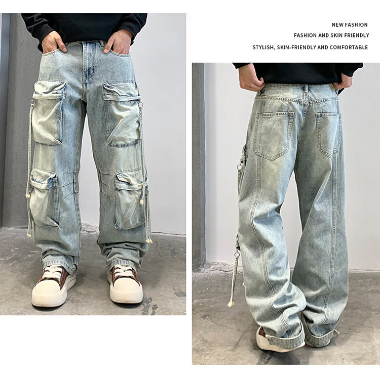 Multi Pocket Sky Blue Cargo Pants , - Streetwear Cargo Pants - Slick Street