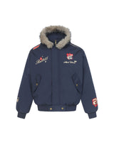 Ares 1985 Fur Hood Bomber Jacket Blue, S - Streetwear Jacket - Slick Street