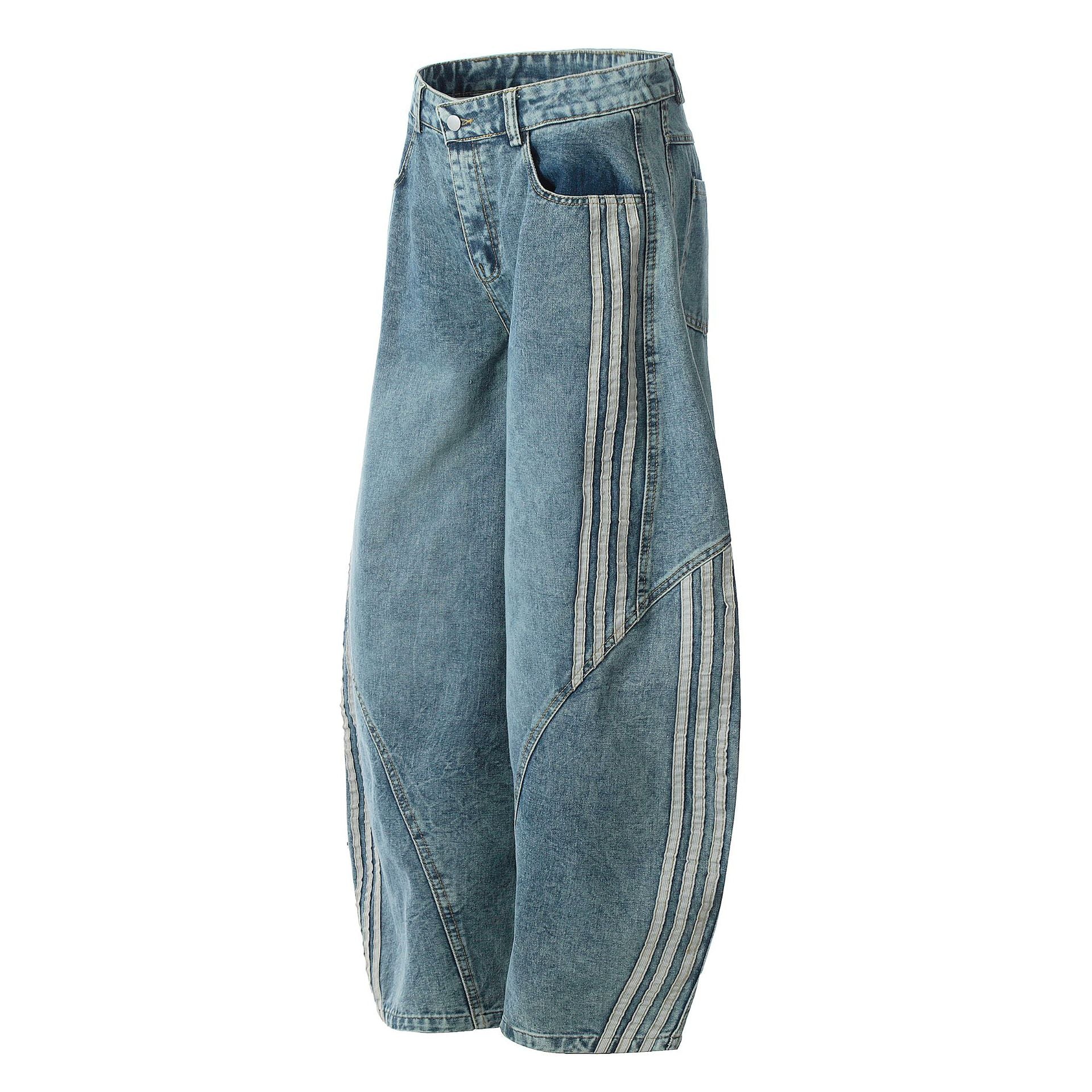 Panel Stripe Baggy Jeans , - Streetwear Jeans - Slick Street