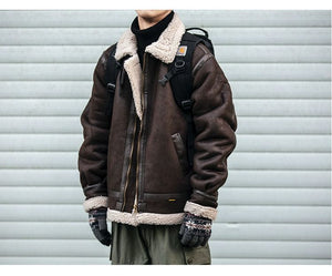 Motorcycle Suede Brown Fur Jacket , - Streetwear Jackets - Slick Street