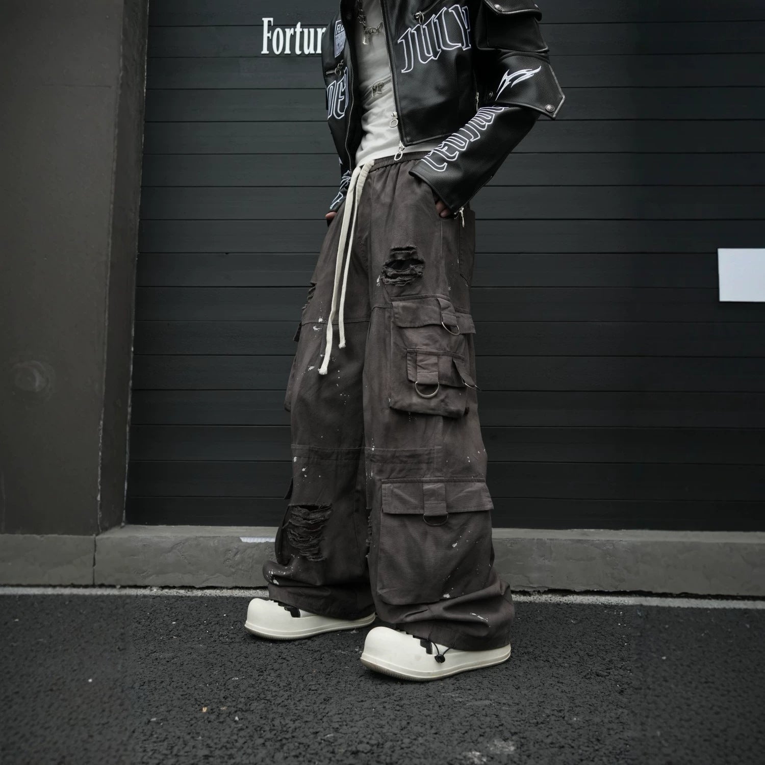 Stone Distressed Cargo Pants , - Streetwear Cargo Pants - Slick Street