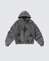 Distressed Washed Zip Hoodie Grey, XS - Streetwear Hoodie - Slick Street