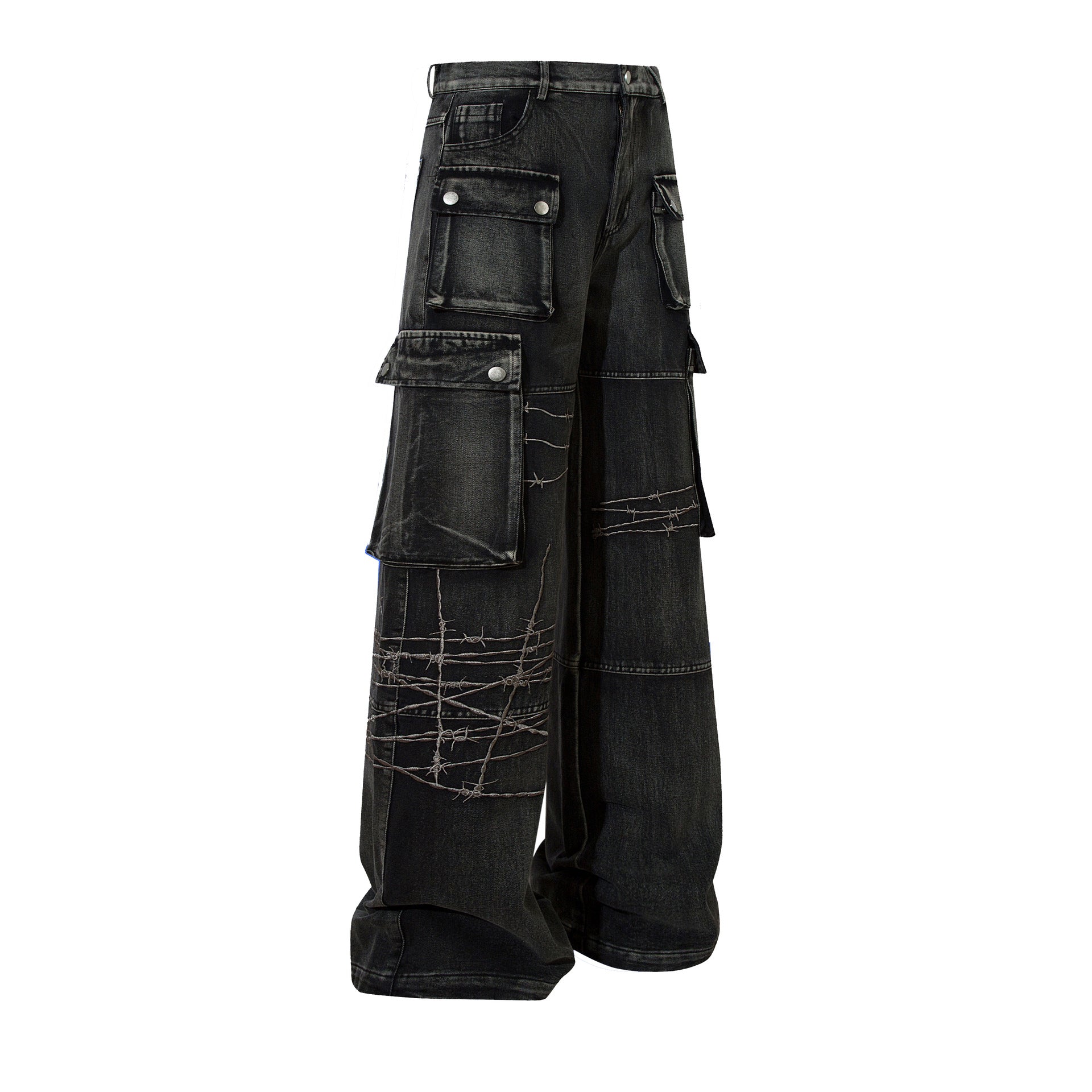 Barbed Baggy Embroidery Cargo Pants , - Streetwear - Slick Street
