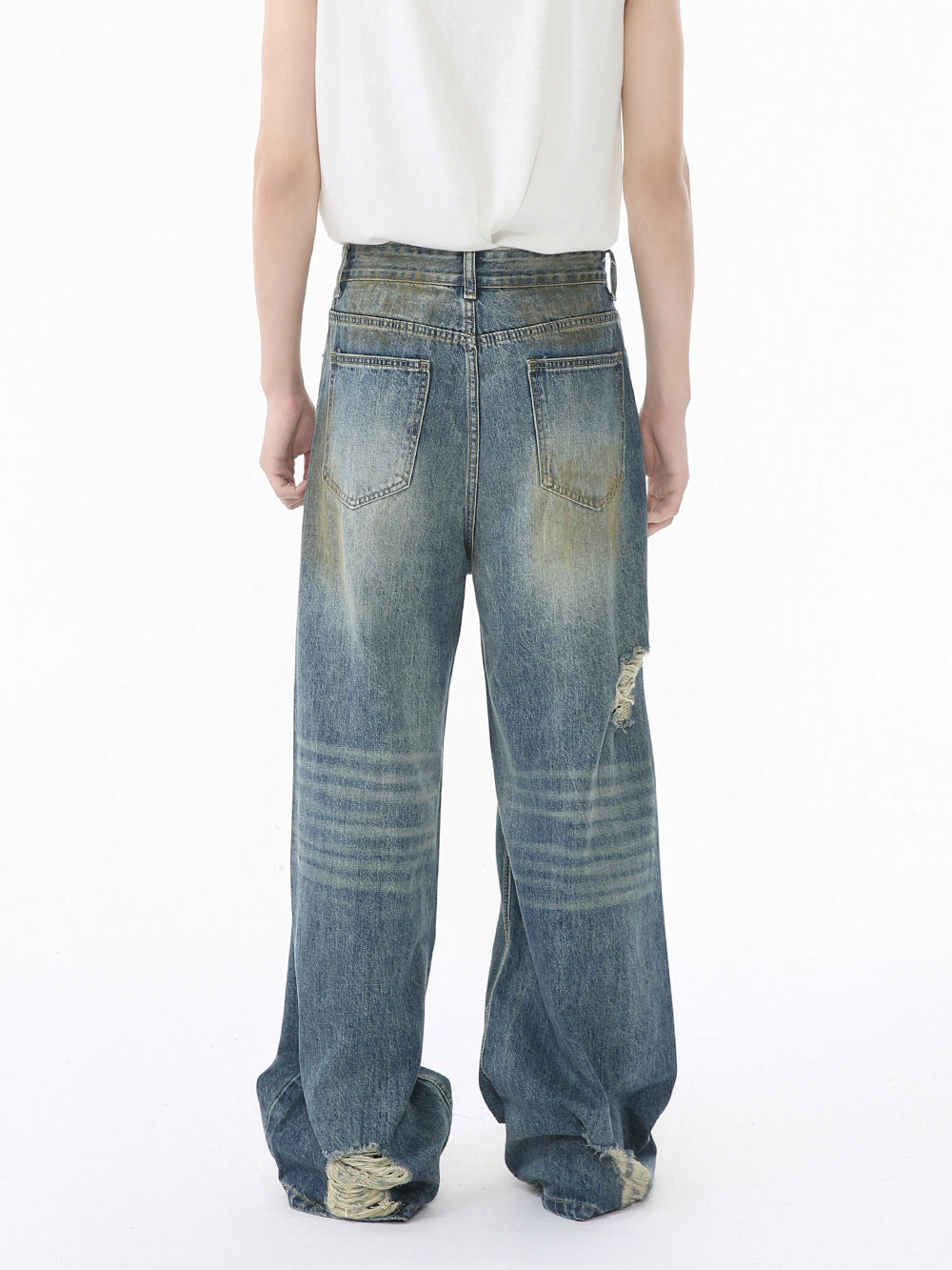 MTLCLOTHES Men's Wear | Four Seasons American Style Old Wear and Wear Trend Dirty Dye Retro Wide Leg Jeans Casual