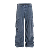 Retro Loose Fit MultiPocket Denim Cargo Jeans Ocean Blue, XXS - Streetwear - Slick Street