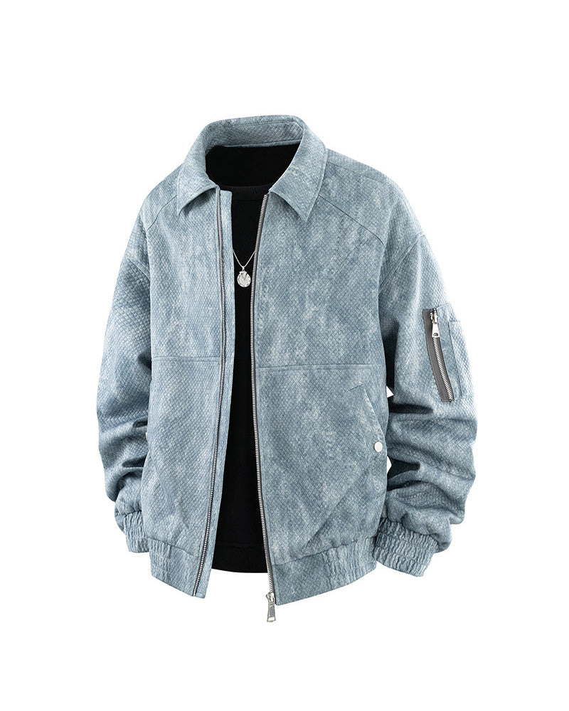Jacquard Faux Denim Casual Jacket , - Streetwear Jacket - Slick Street