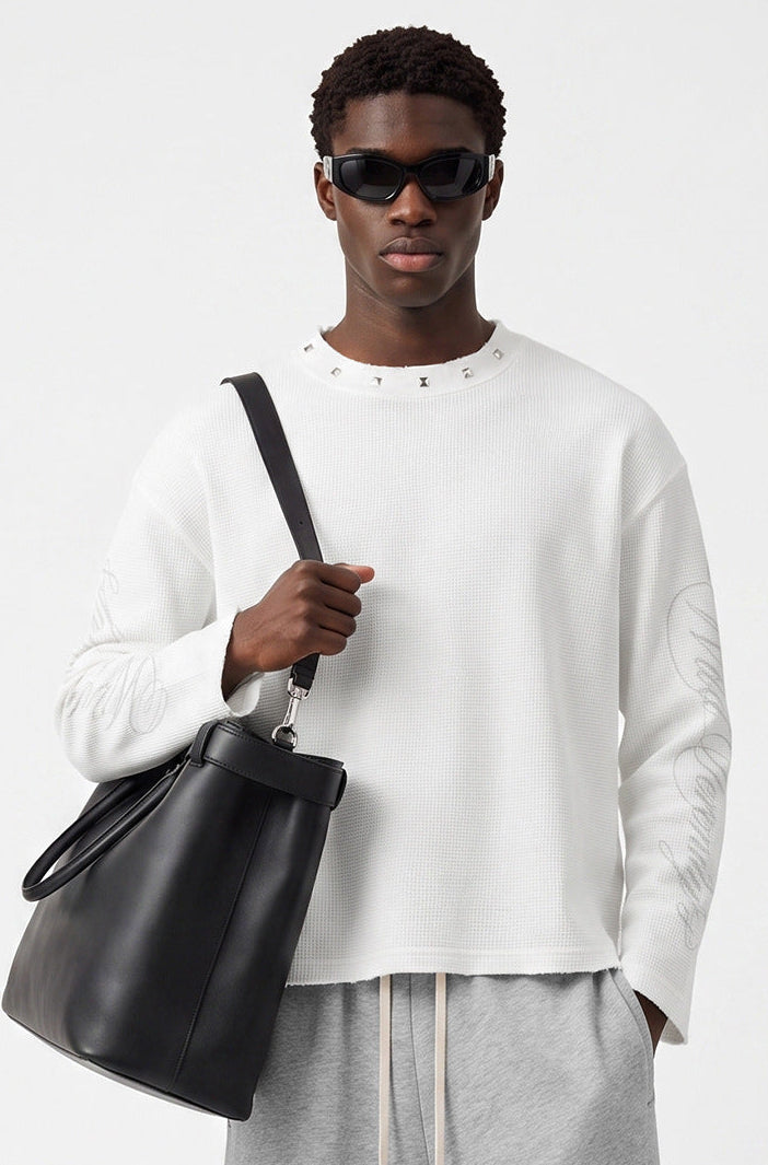 Waffle Knit Script Long Sleeve