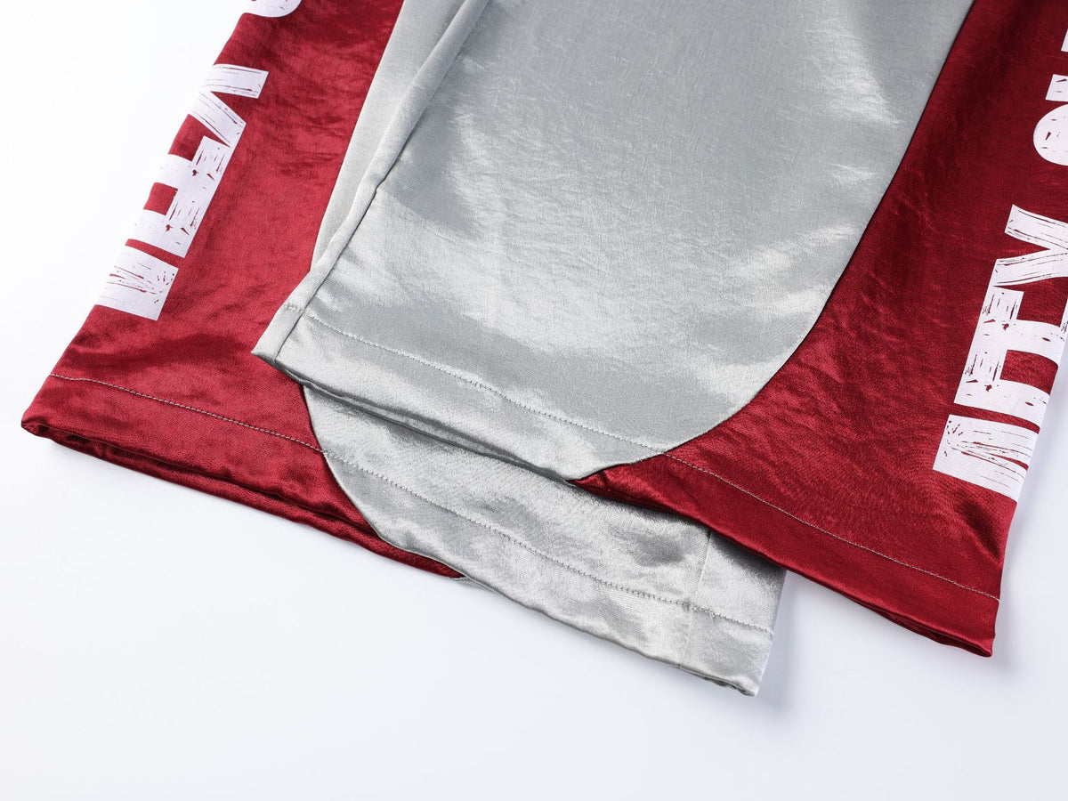 Vlex Offcial American High Street Style Color-Blocking Letter Print Glossy Sweatpants Loose Drape Wide-Leg Pants