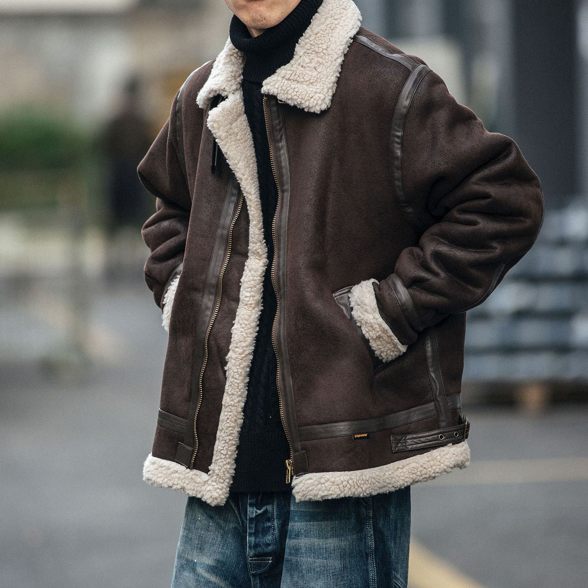 Motorcycle Suede Brown Fur Jacket , - Streetwear Jackets - Slick Street